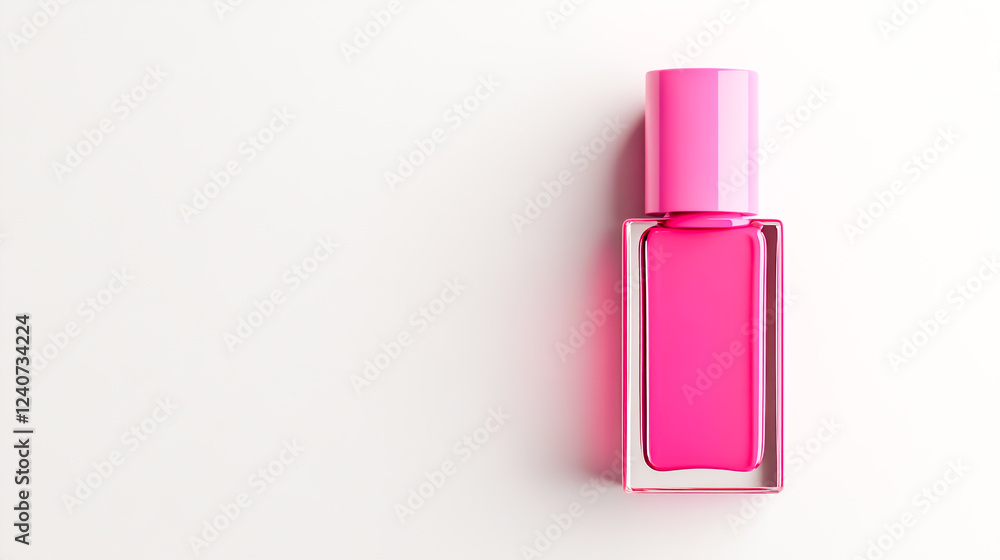 A bottle of vibrant pink nail polish isolated on a clean white background, showcasing its glossy finish and sleek design A bottle of vibrant pink nail polish isolated on a clean white background, showcasing its glossy finish and sleek design