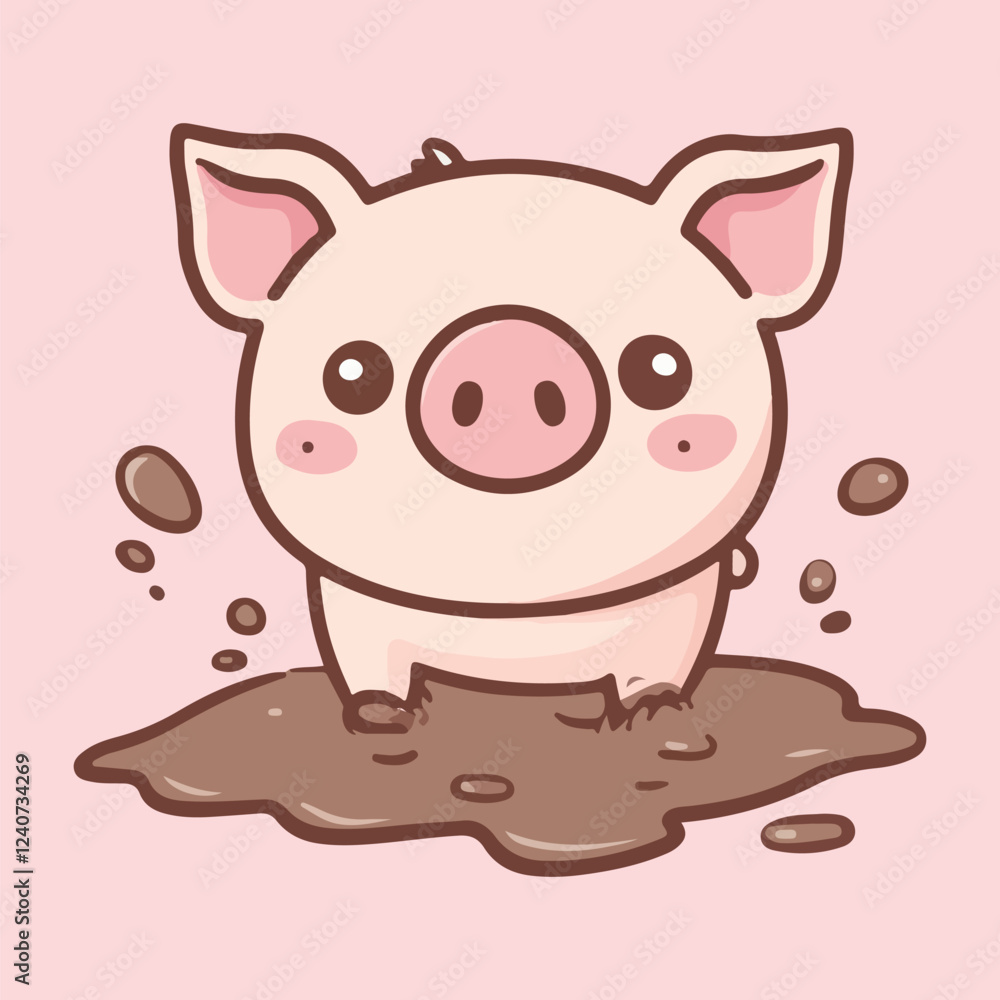Fototapeta premium Cartoon Pig Playing in Mud vector illustration