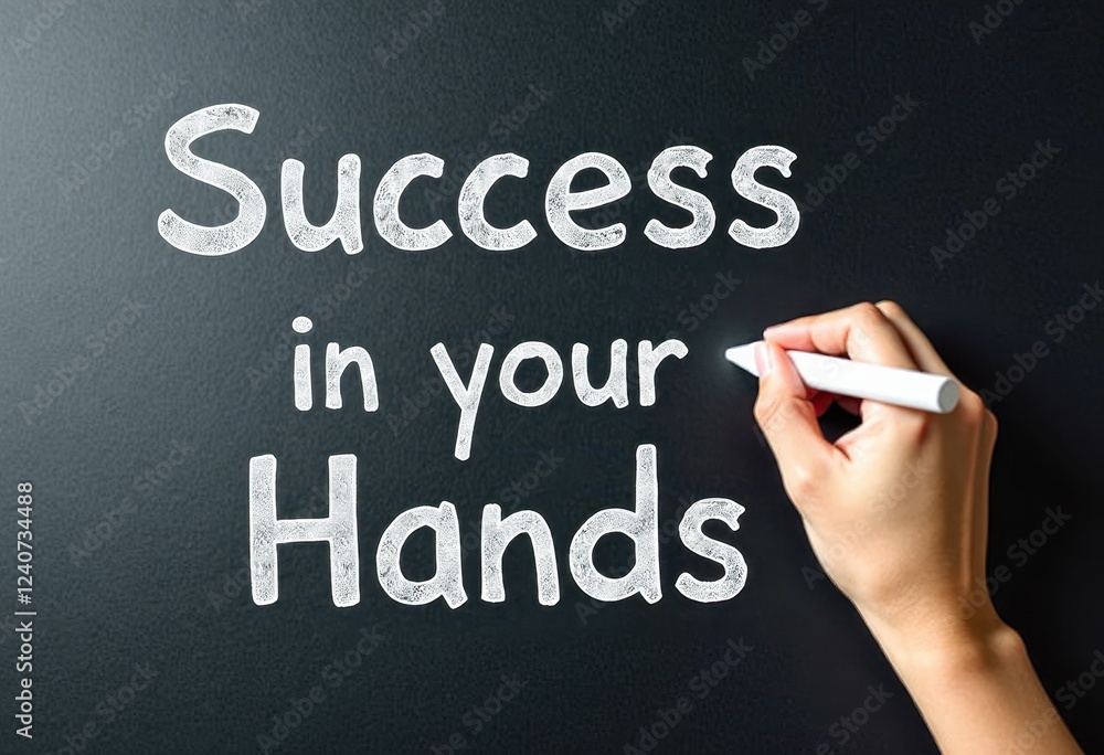Powerful Visual Metaphor: Success in Your Hands Written Boldly on a Blackboard with White Chalk Motivational quotes best for wall art or print Powerful Visual Metaphor: Success in Your Hands Written Boldly on a Blackboard with White Chalk Motivational quotes best for wall art or print