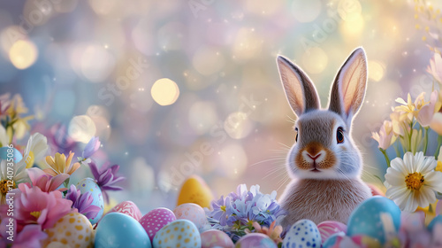 Wallpaper Mural Easter Bunny with Colorful Eggs and Spring Flowers Torontodigital.ca