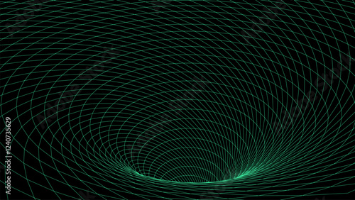 Abstract wireframe tunnel. Light science wormhole. Vector 3D portal grid. Futuristic fantasy funnel.