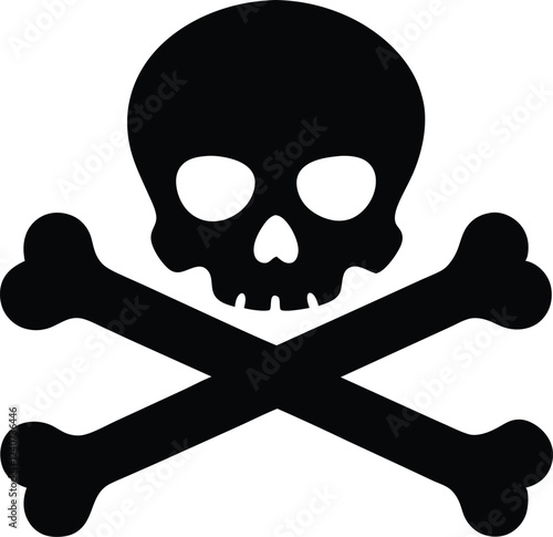 Skull and crossbones silhouette. Death symbol, danger or poison vector icon