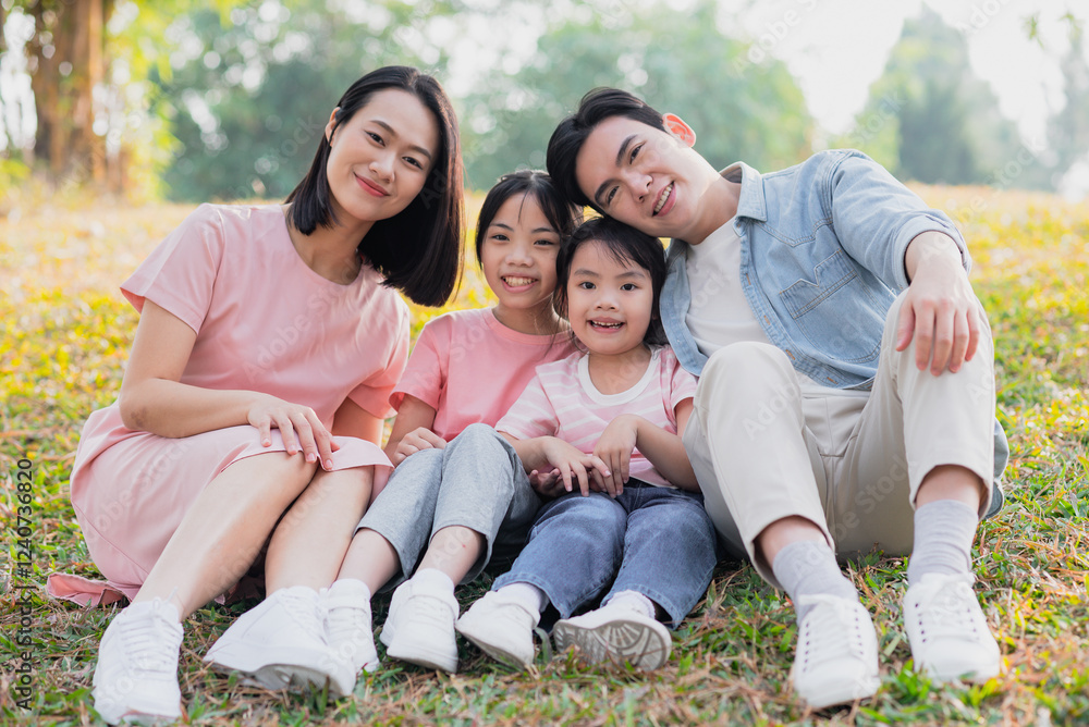 Young Asian family having a picnic in the park on the weekend
Young Asian family having a picnic in the park on the weekend