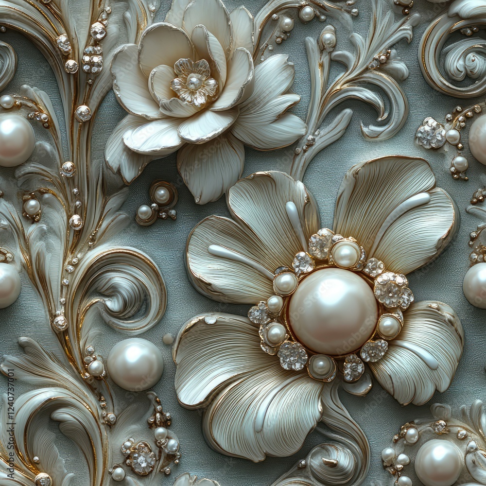 Seamless luxury Victorian rococo decor with pearls and gold pattern Seamless luxury Victorian rococo decor with pearls and gold pattern