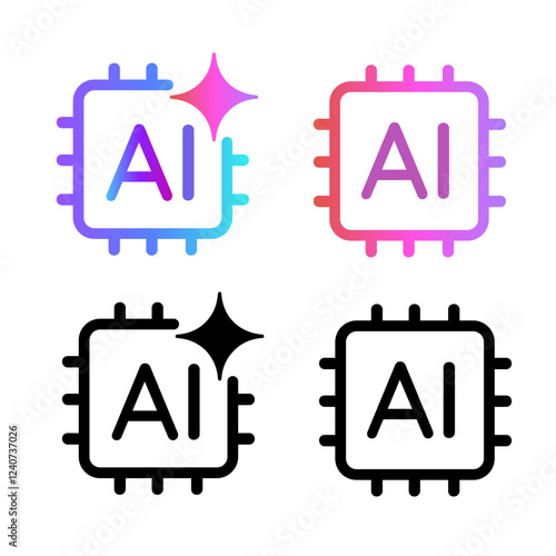 AI chip artificial intelligence semiconductor micro processor CPU core graphic processing unit icon symbol outline icon