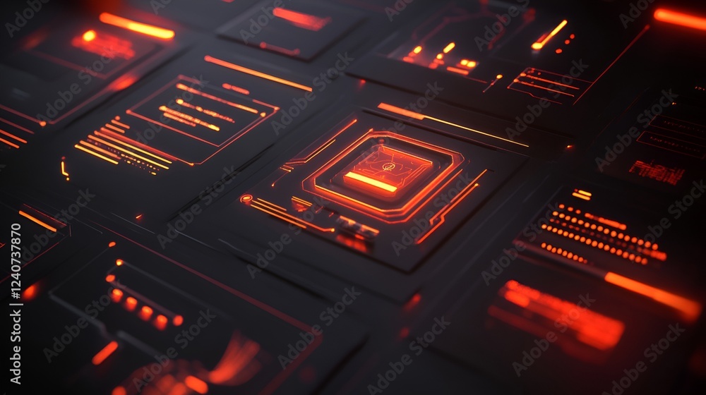 A creative presentation slide with a futuristic tech theme, featuring glowing elements and dark backgrounds A creative presentation slide with a futuristic tech theme, featuring glowing elements and dark backgrounds