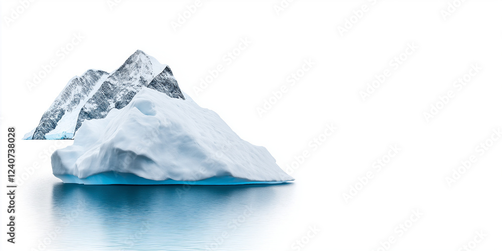 Glacier melting into a lake, isolated on white background Glacier melting into a lake, isolated on white background