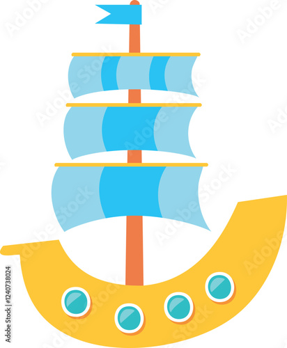 Children's drawing of a medieval ship, paper applique