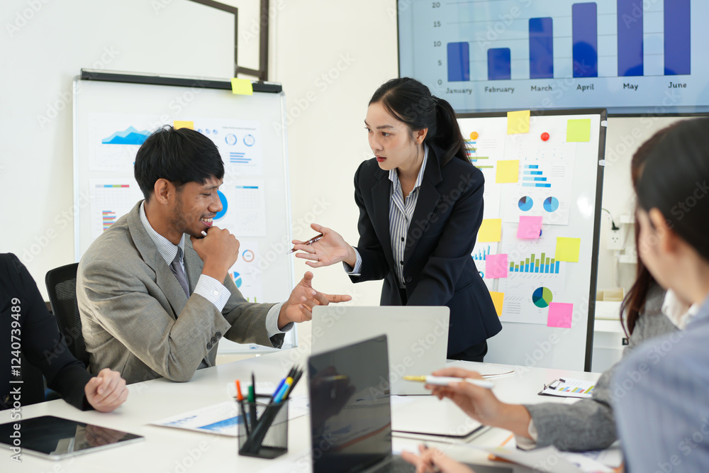 Business team brainstorming for planning strategies, laptop meeting with collaboration to present group project in office. Business team brainstorming for planning strategies, laptop meeting with collaboration to present group project in office.