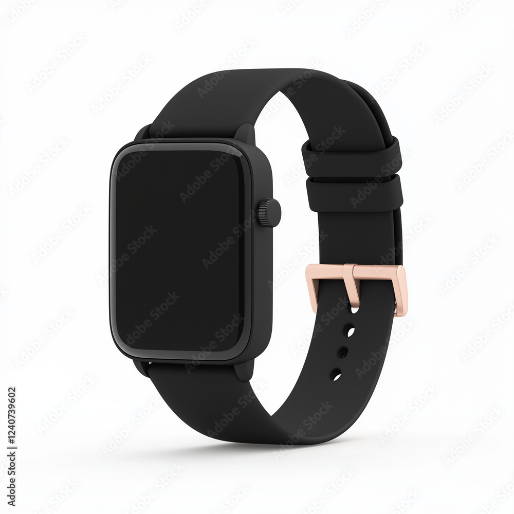 A sleek smartwatch, wearable technology, minimalist design, black band, isolated on white background A sleek smartwatch, wearable technology, minimalist design, black band, isolated on white background