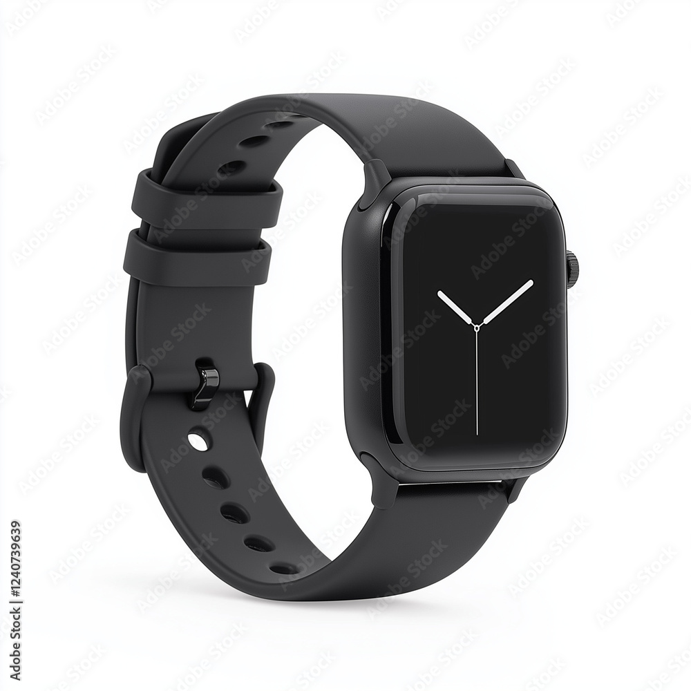 A sleek smartwatch, wearable technology, minimalist design, black band, isolated on white background A sleek smartwatch, wearable technology, minimalist design, black band, isolated on white background