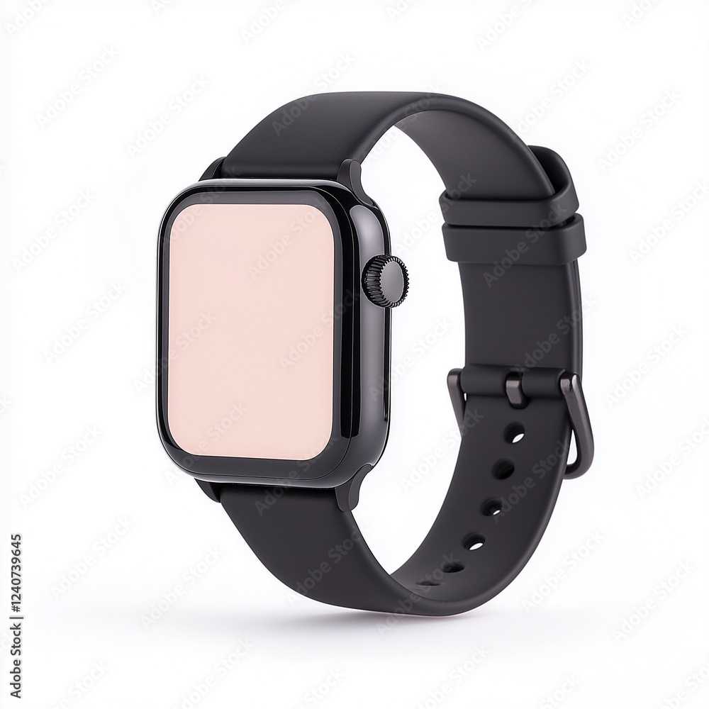 A sleek smartwatch, wearable technology, minimalist design, black band, isolated on white background A sleek smartwatch, wearable technology, minimalist design, black band, isolated on white background