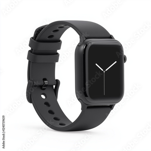 A sleek smartwatch, wearable technology, minimalist design, black band, isolated on white background photo