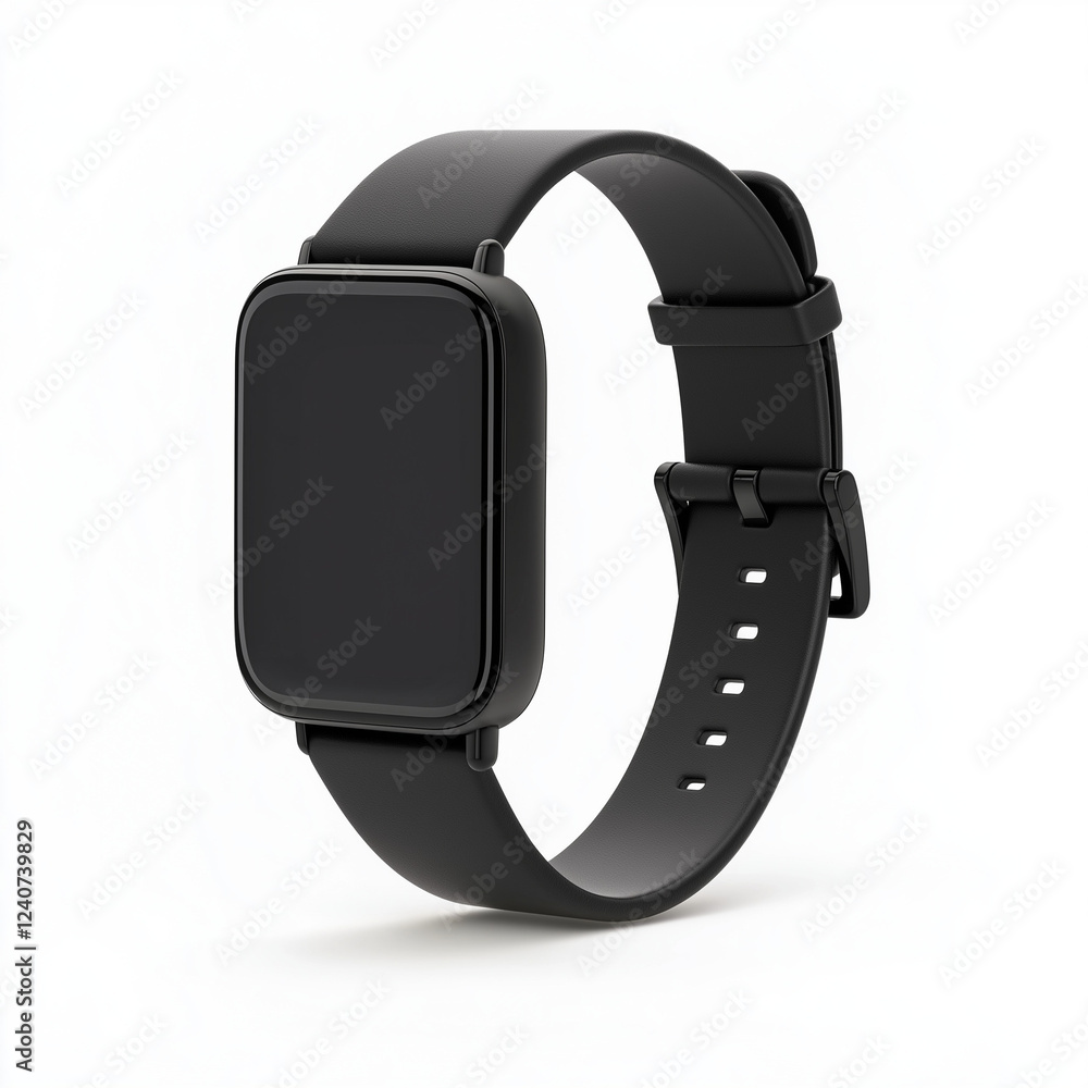 A sleek smartwatch, wearable technology, minimalist design, black band, isolated on white background A sleek smartwatch, wearable technology, minimalist design, black band, isolated on white background