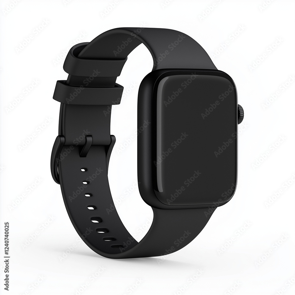 A sleek smartwatch, wearable technology, minimalist design, black band, isolated on white background A sleek smartwatch, wearable technology, minimalist design, black band, isolated on white background