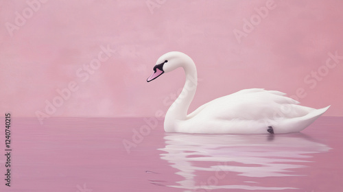 white swan  with white feathers isolated on mauv  background photo