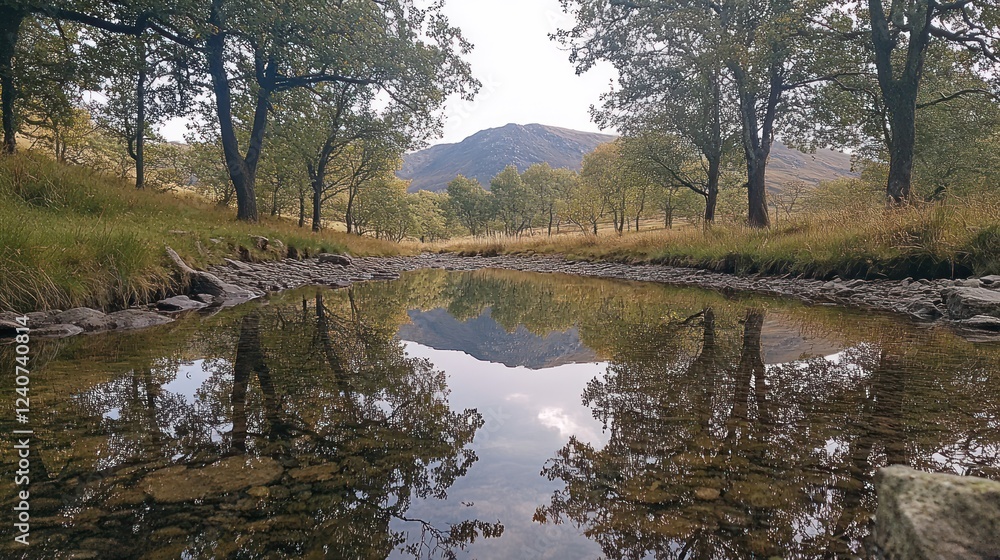 Calm autumn river reflecting mountains Calm autumn river reflecting mountains