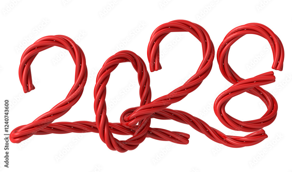Naklejka premium Happy New Year 2028 Red 3D Render.png