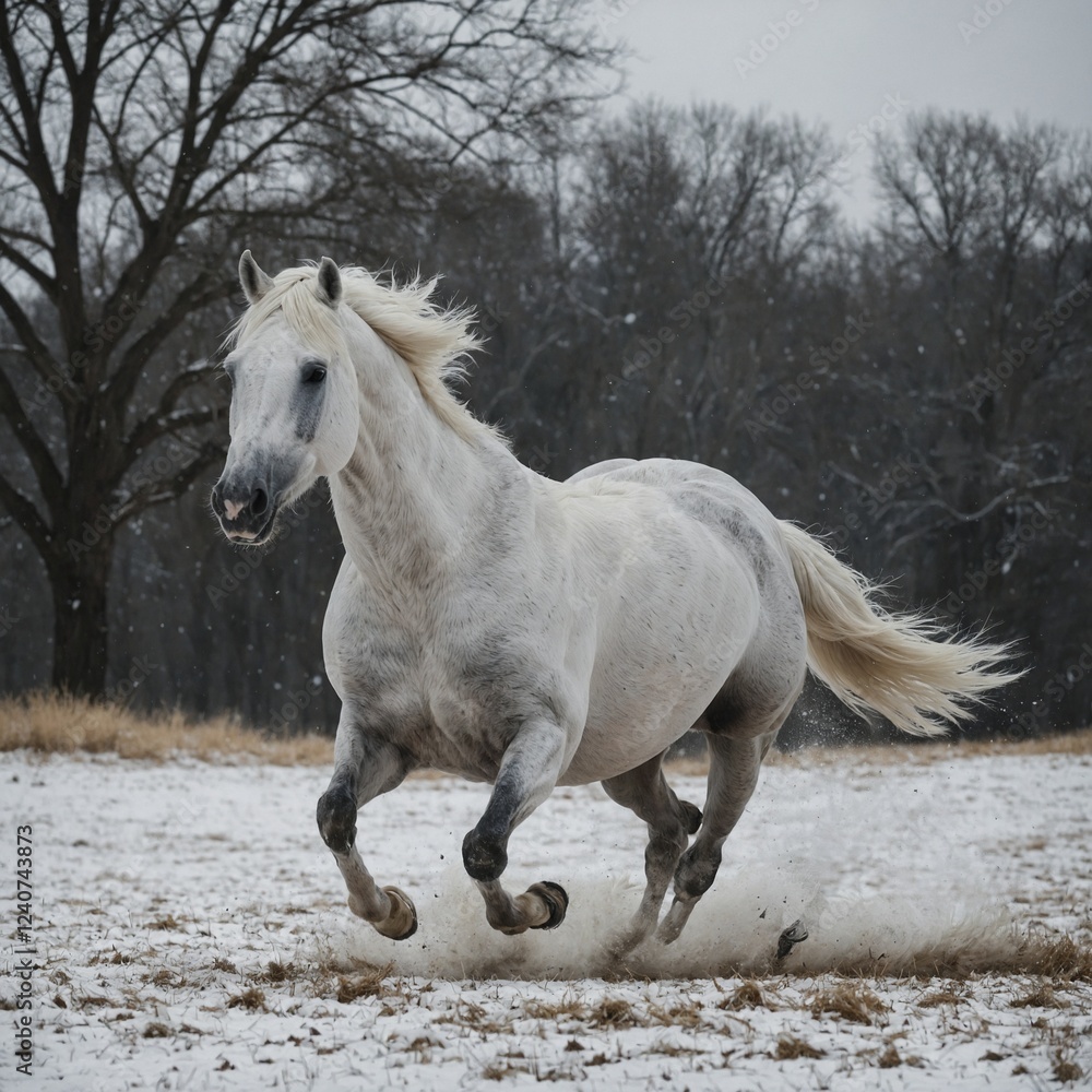 Obraz premium white horse running