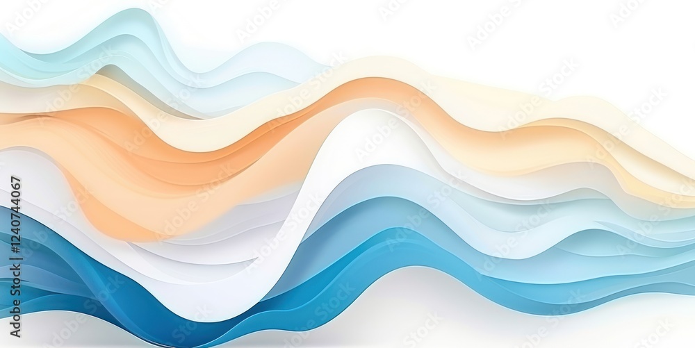 Naklejka premium Abstract Ocean Waves: Serene Layers of Blue, White and Peach