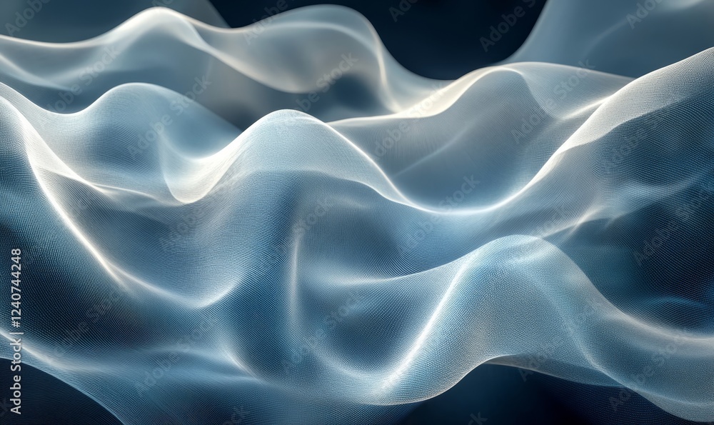 Fototapeta premium Abstract translucent layers forming radiant wave patterns. Branding-ready futuristic texture, Generative AI