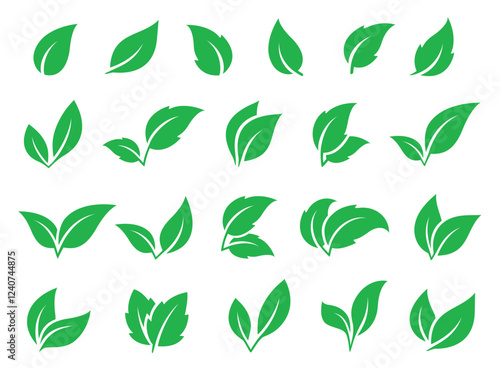 green leaves, branches set leaf icons