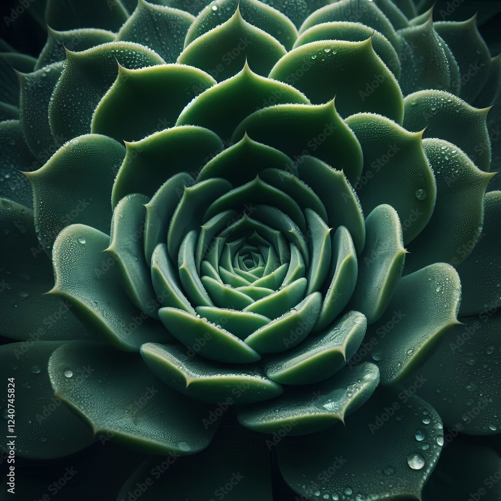 Fototapeta premium Close-up view of a succulent plant, specifically focusing on its central rosette. 