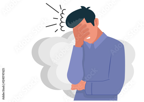 Young man is dissatisfied with negative emotional problems at work or family, stressed, confused, tired with problems, failure to think.