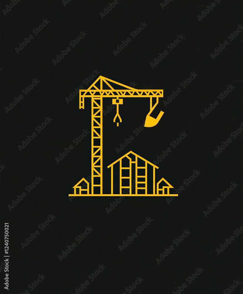 Construction Crane Icon with Yellow Color on Black Background Construction Crane Icon with Yellow Color on Black Background