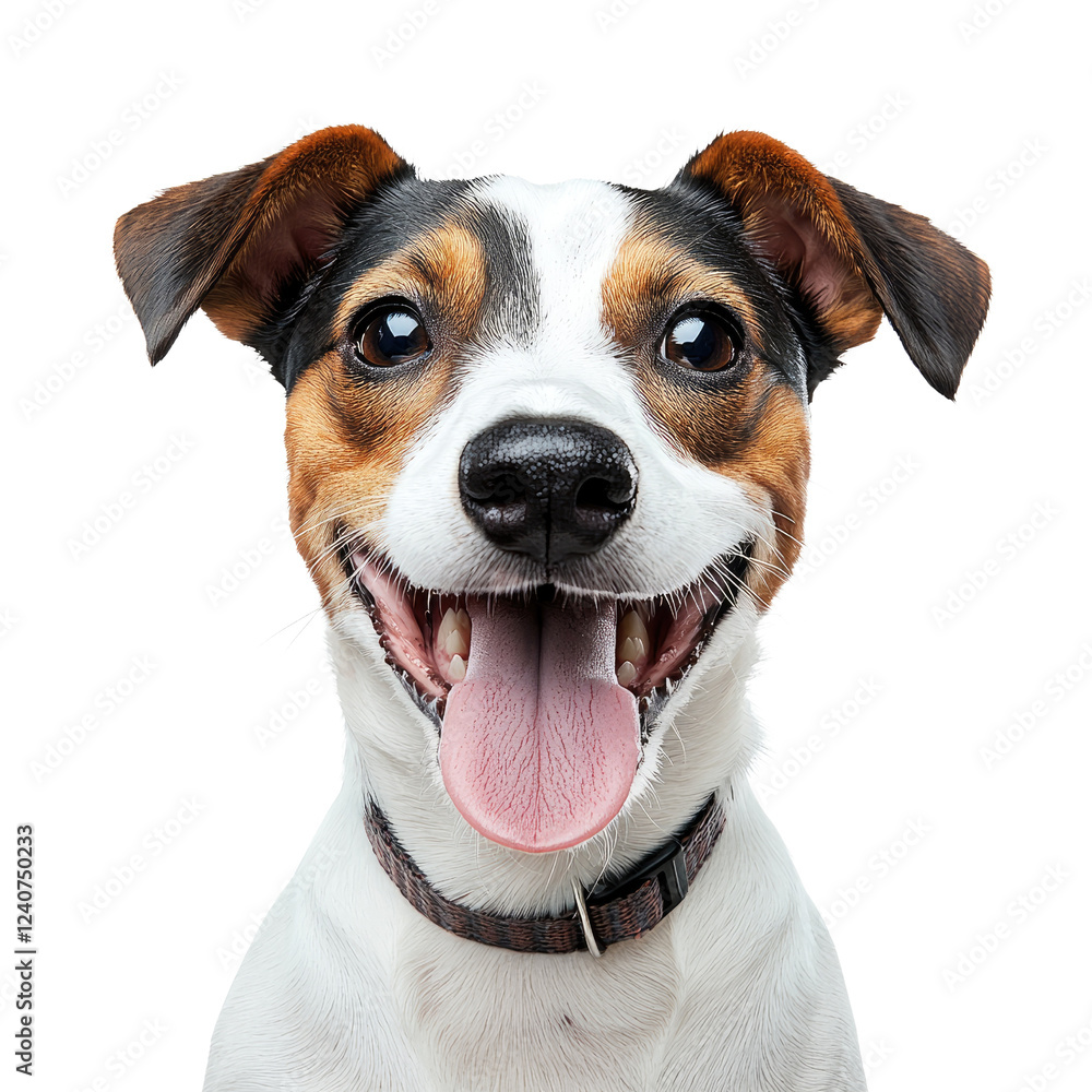Happy dog with big smile and tongue out, showcasing playful expression. This friendly pet is perfect for conveying joy and companionship Happy dog with big smile and tongue out, showcasing playful expression. This friendly pet is perfect for conveying joy and companionship