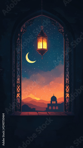 Intricate Lantern Illuminating Islamic Architecture Scene
