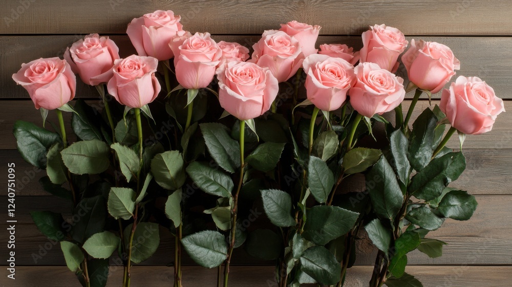 Fototapeta premium A Heartwarming Bouquet: Delicate Pink Roses Arranged in a Heart-Shaped Box, Accented with a Chocolate Heart, Perfect for Valentine's Day or Any Occasion to Express Your Love and Affection