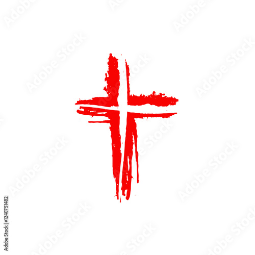 Red Grunge Cross Christian Faith Symbol Religious Belief Hope