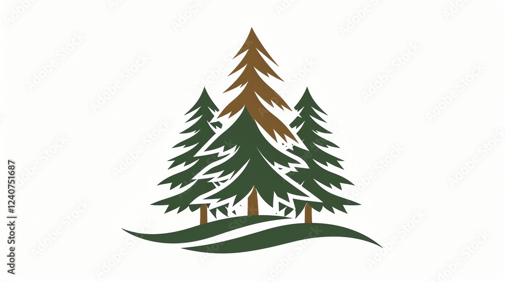 Obraz premium A stylized logo of a group of three pine trees in front of a sun, set in a circle.