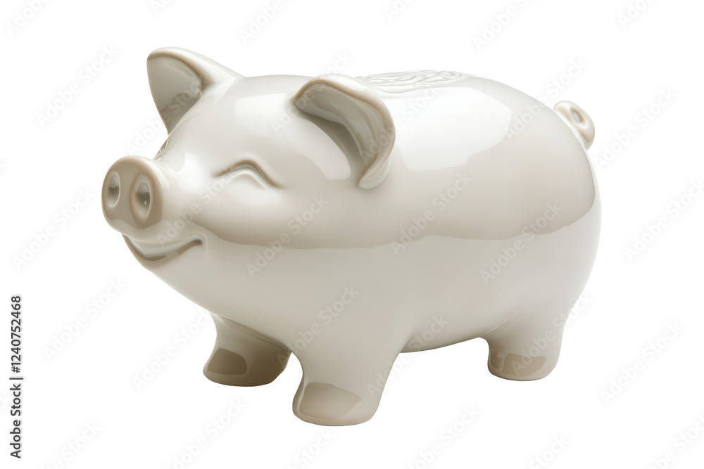 Isolated Light Grey Piggy Bank with Happy Expression Isolated Light Grey Piggy Bank with Happy Expression
