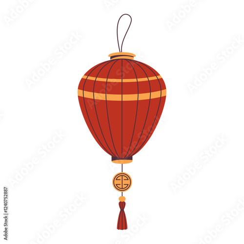 Traditional Chinese lantern or Asian decoration. Vector ornament lamp for CNY or Asian new year celebration. East holiday and festival card. Sign or icon for China and Korea, Hong Kong. Festoon.