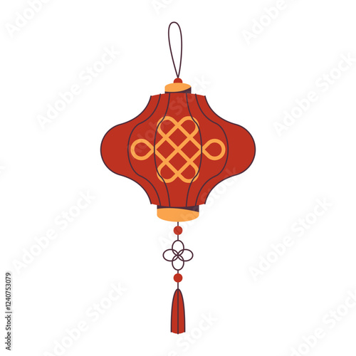 Asian or Chinese lantern. Vector isolated lamp for eastern new year decoration. CNY holiday or China festive. Embellishment and ornament for festival. Festoon decor or garland. Asia and Korea.