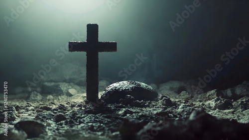 A cross deep under water