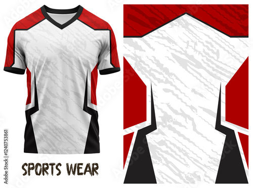 T-shirt V-neck  Short sleeve. With knit jersey fabric and rib neck texture ( 3d rendered ) jersey design, jersey texture, sports wear, jersey design for Sublimation print