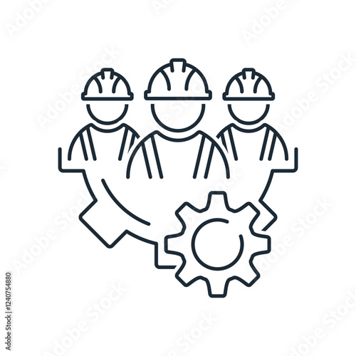 Easy operation process like teamwork . Concept of tech help service or maintenance.Vector linear icon illustration isolated on white background.