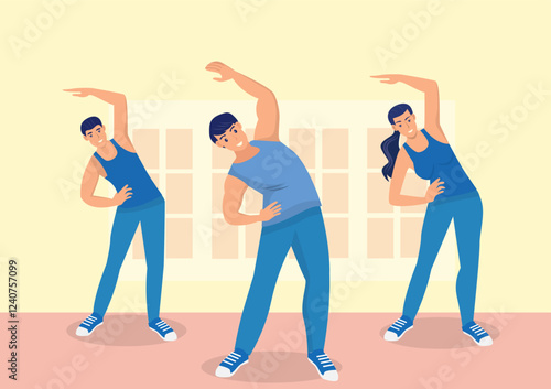Male and female teams lead aerobic dance Exercise for health
