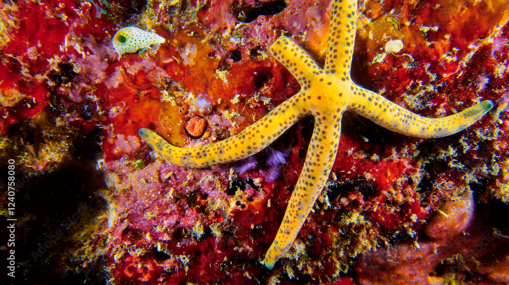 Multi Pore Sea Star, Linckia multifora, Starfish, Reef Building Corals, Coral Reef, South Male Atoll, Maldives, Indian Ocean, Asia Multi Pore Sea Star, Linckia multifora, Starfish, Reef Building Corals, Coral Reef, South Male Atoll, Maldives, Indian Ocean, Asia
