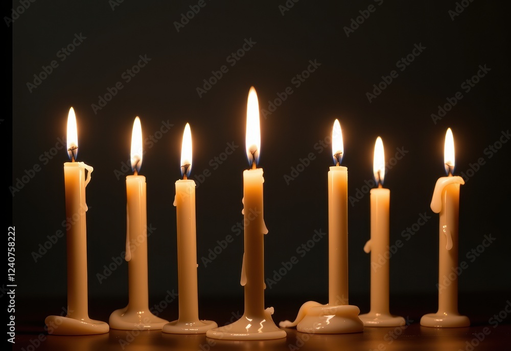 A row of candles in a diagonal line against a dark background, creating a warm and inviting glow. A row of candles in a diagonal line against a dark background, creating a warm and inviting glow.