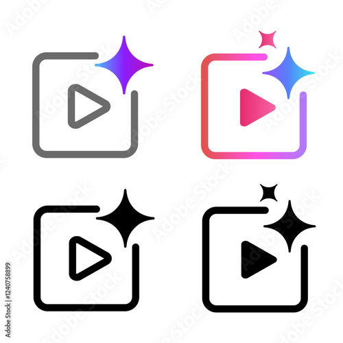 generate video AI video movie film scene generator artificial intelligence icon symbol of generative button icon outline and gradient set collection