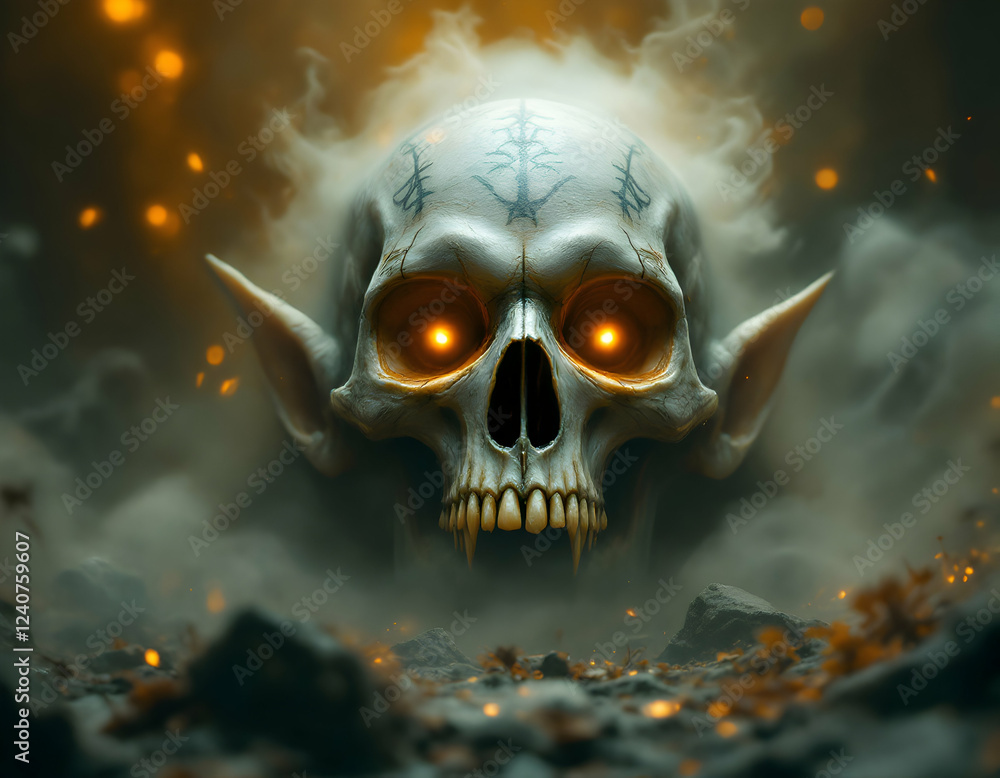 Goblin Dreams – A terrifying, RPG-inspired skull with eerie glowing eyes and dark mist, created in generative AI, evoking an analog horror aesthetic with unsettling details.
Goblin Dreams – A terrifying, RPG-inspired skull with eerie glowing eyes and dark mist, created in generative AI, evoking an analog horror aesthetic with unsettling details.