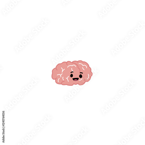 Human brain icon. Illustration of a smiling brain gaining knowledge from books.  Vector illustration.