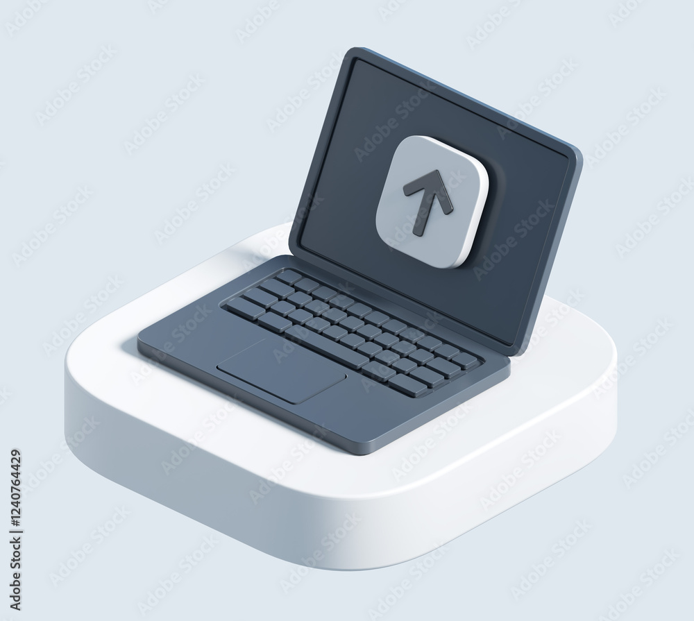 3d rendering of laptop with grow arrow.stylized simple 3d illustration for business and finance 3d rendering of laptop with grow arrow.stylized simple 3d illustration for business and finance