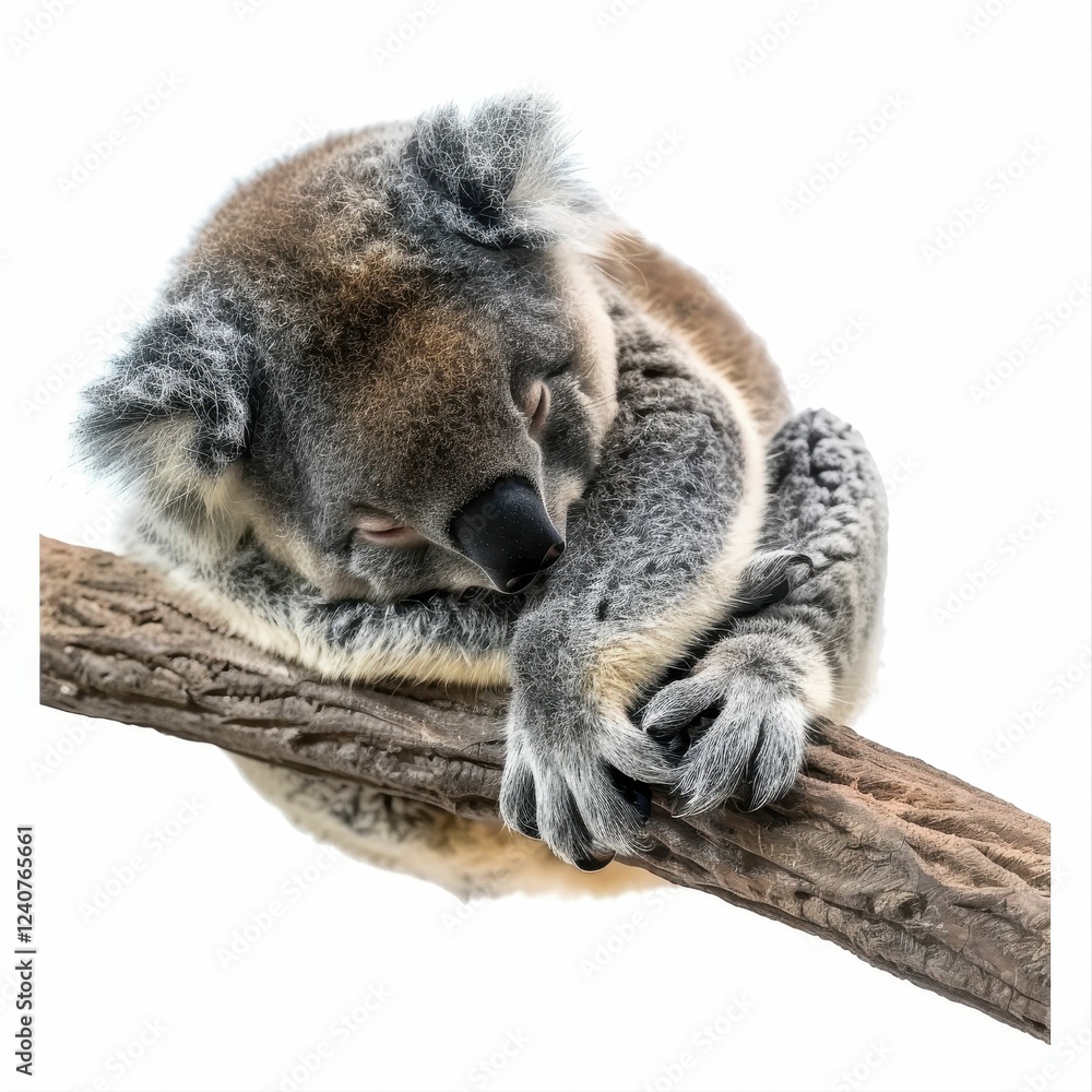 Fototapeta premium A resting koala on a tree branch.