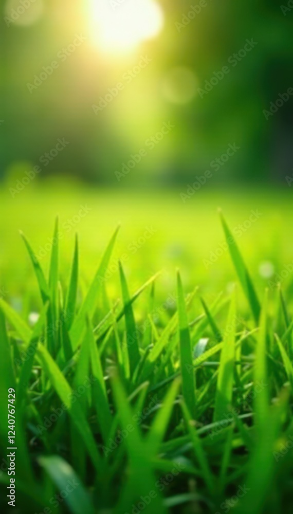 Fototapeta premium Soft, lush grass, vibrant green, sun-dappled meadow , botanical, lush, countryside