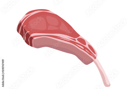 Watercolor illustration of a single piece raw meat - lamb on the bone